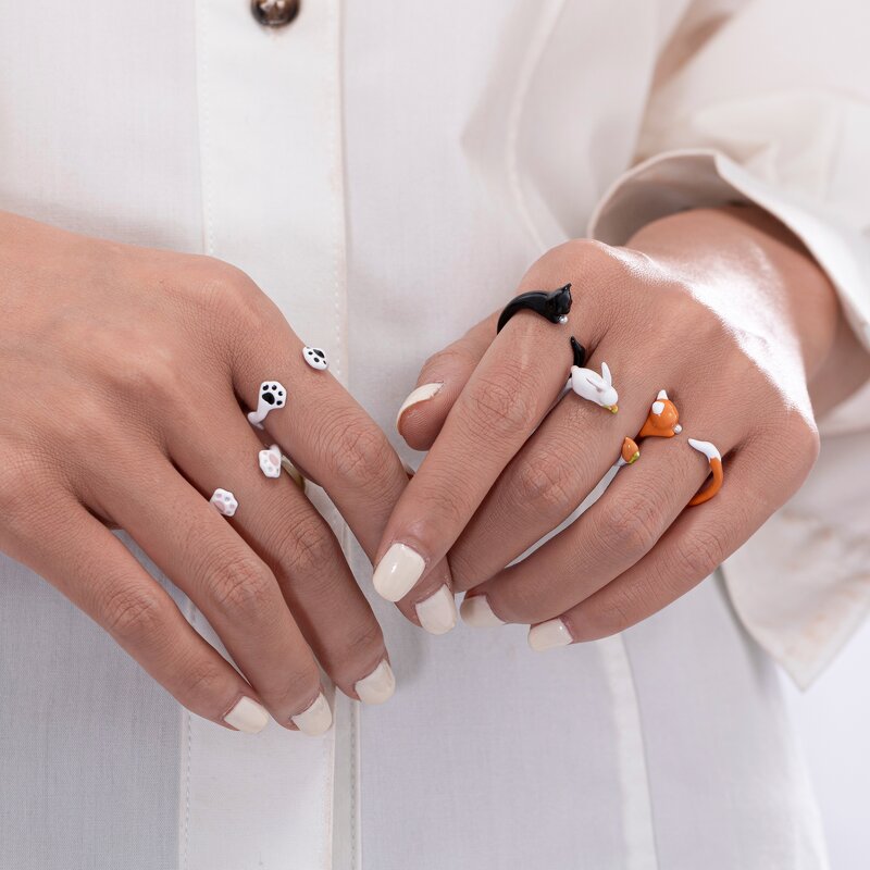 Enamel Ring Factory - 3D Cartoon Cat Paw Brass Ring