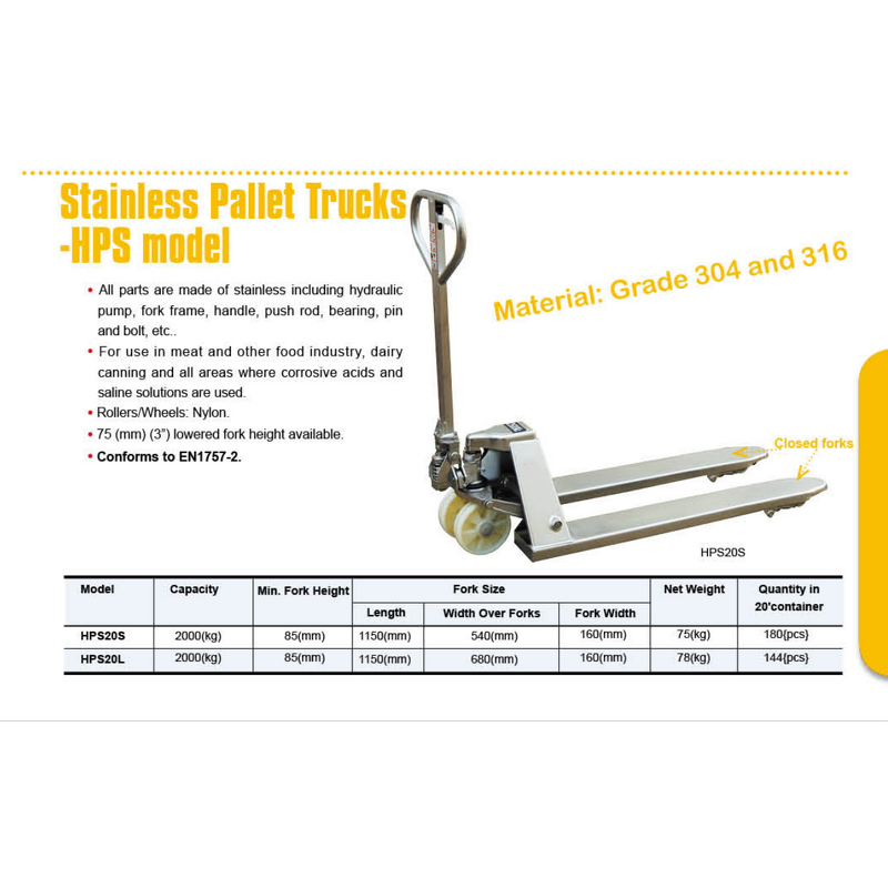 Stainless Steel Pallet Truck Supplier - New 304 for Meat Food Industry Use