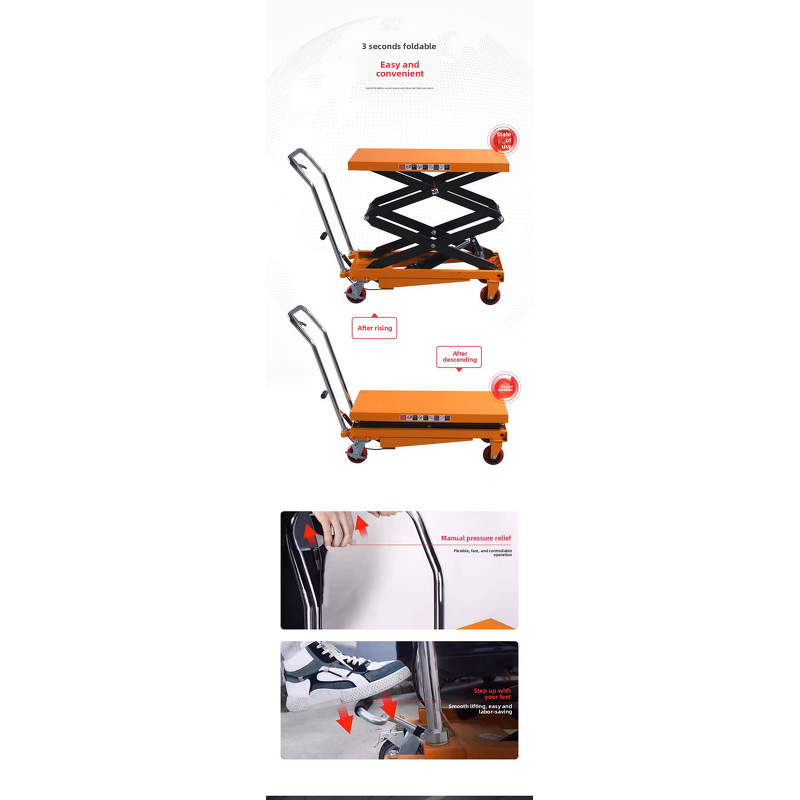 Scissor Lift Platform Supplier - 220V Movable Manual Hydraulic Simple Pedal Trolley