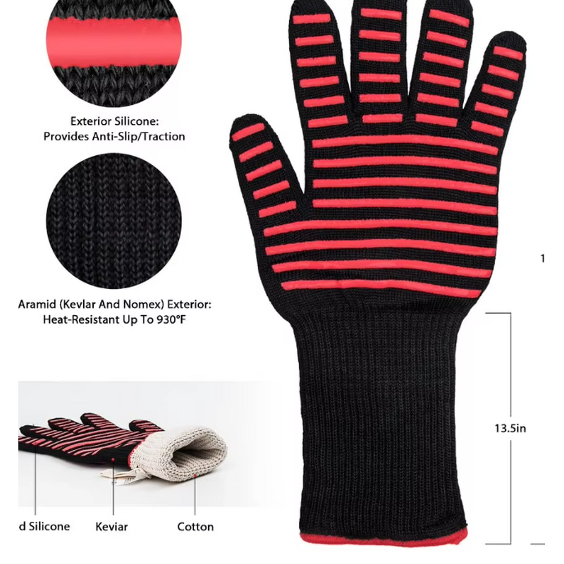 Aramid Fiber Gloves Supplier - Fireproof Silicone-Coated BBQ Washable Heat Resistant