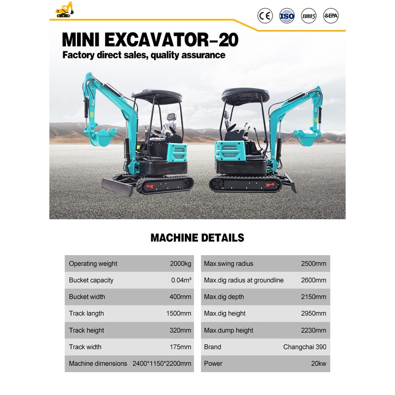 Mini Excavator Factory - 2 Ton EPA Custom