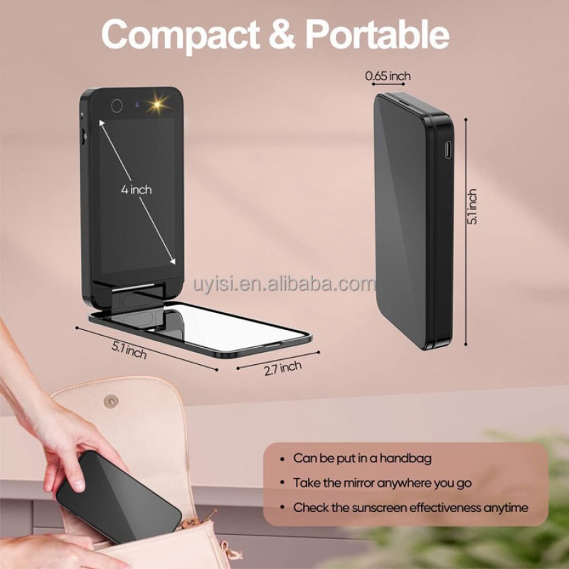 Portable UV LED Cosmetic Mirror Sunscreen Makeup Removal Skin Condition Detection Mini Travel HD Mirror