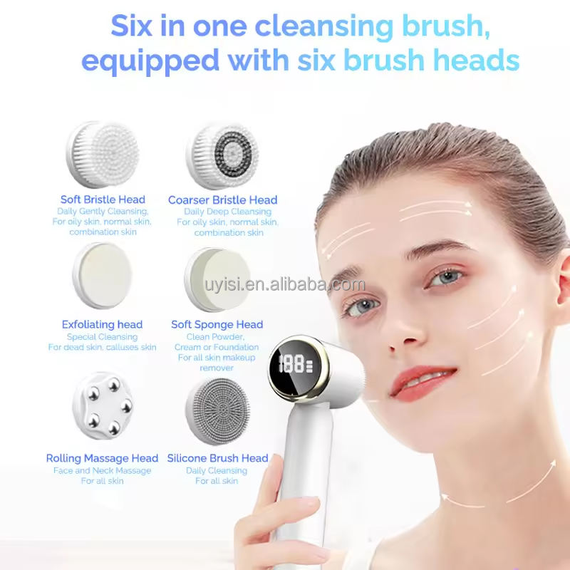 Waterproof Rechargeable Electric Facial Spin Brush 6 Heads Deep Pore Cleansing Hot/Cold Compress UK Skin Tightening Skin Care