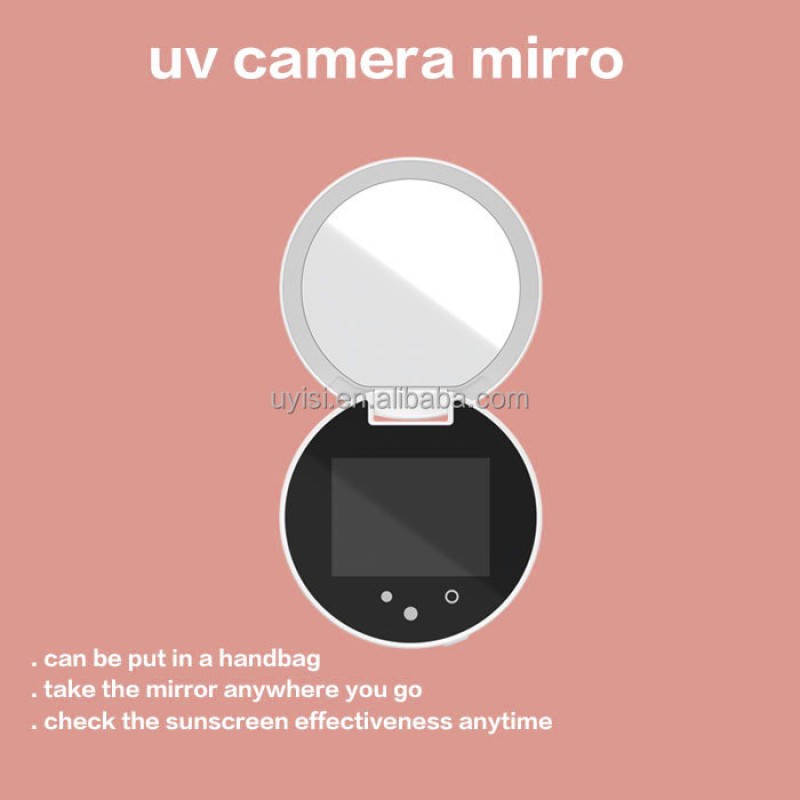 Uyisi Travel Portable Mirror with UV Camera for Sunscreen Test 2X Magnification Lighted Mirror for Handbag Pocket 2.8Inch