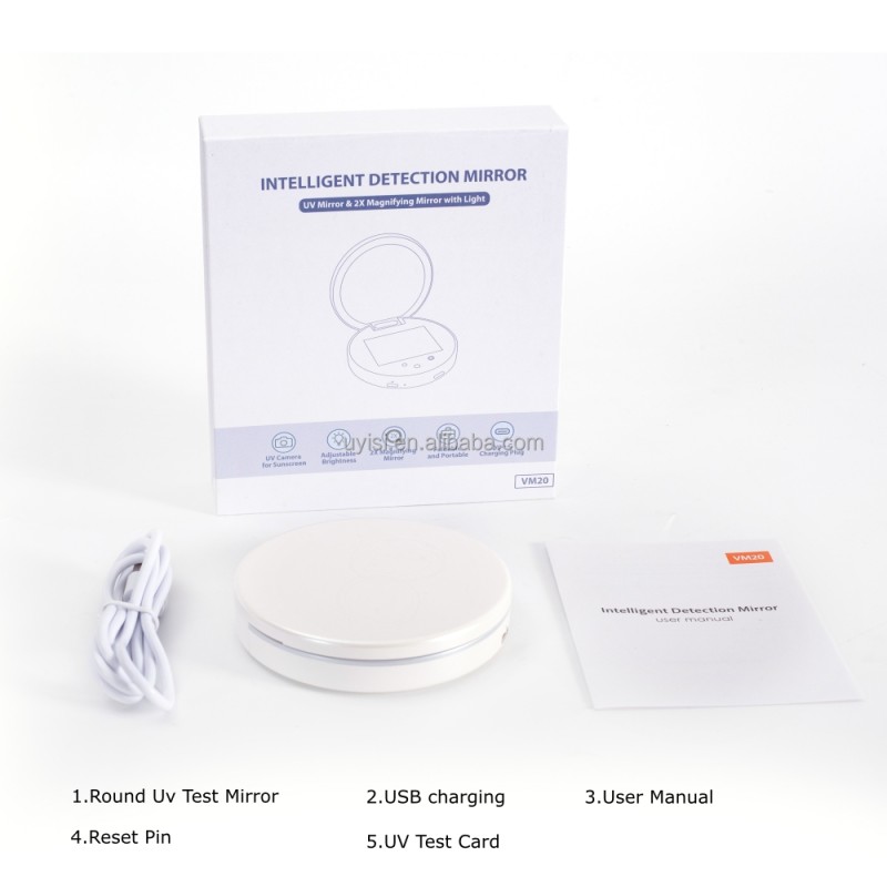 Uyisi Sunscreen Test Uv Camera 2.8inch Screen Visualize Facial Sunscreen Makeup Mirror Travel Vanity Mirror With 2-level Lights