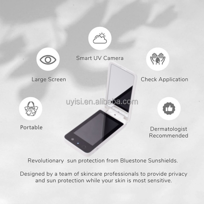 Uyisi 4.1inch Large Screen UV Camera Test Handheld Makeup Mirror with Sunscreen Visualizing Lights for Travel
