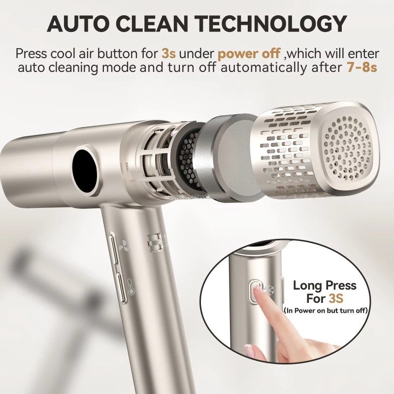 Uyisi Professional Salon Hairdryer T Shape Design Strong Airflow Lightweight Brushless Hair Blower Titanium Temperature Display