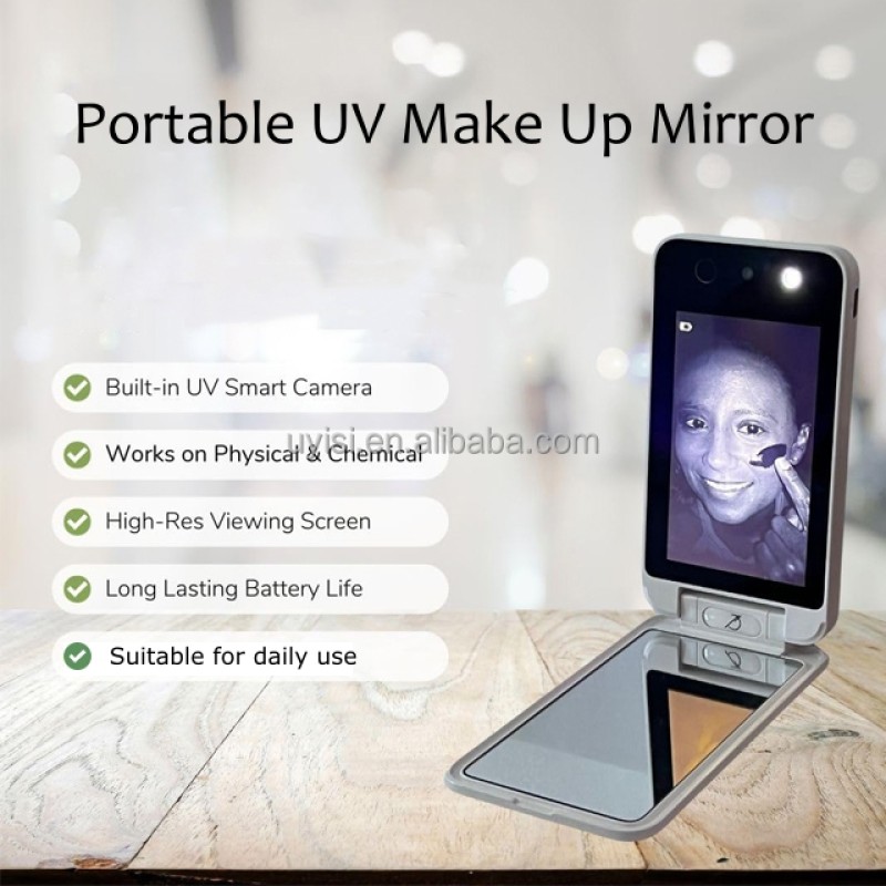 Uyisi Smart UV LED Pocket Mirror Rechargeable Wireless Sunscreen Makeup Vanity Battery Operated UV Detection Magic Mirror