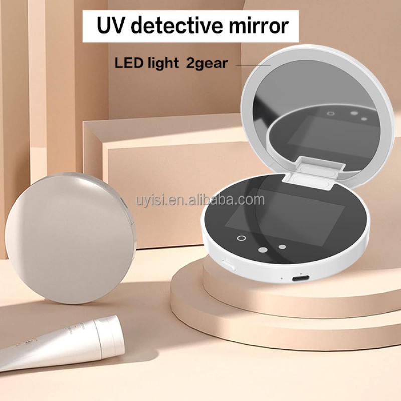 2.8 Inch Rechargeable UV Camera Sunscreen Test Mirror 2X Magnifying Vanity Mirror Light Handheld Personal Care Appliances