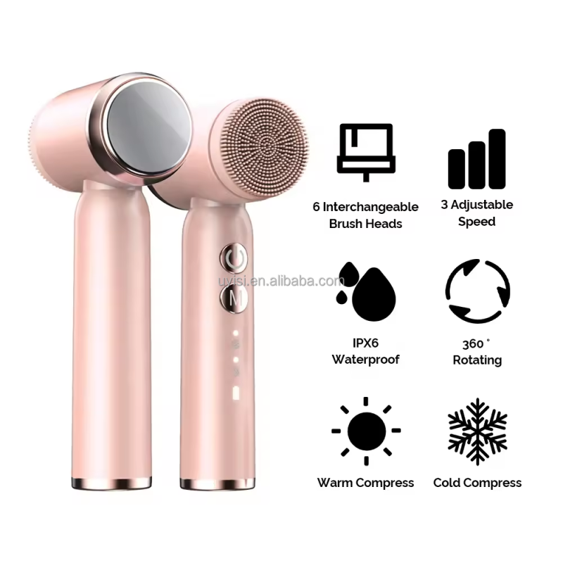 Uyisi Portable Silicone Electric Face Brush Cleaner IPX6 Waterproof Sonic Massager Spin Roller Targeted for Facial Cleansing