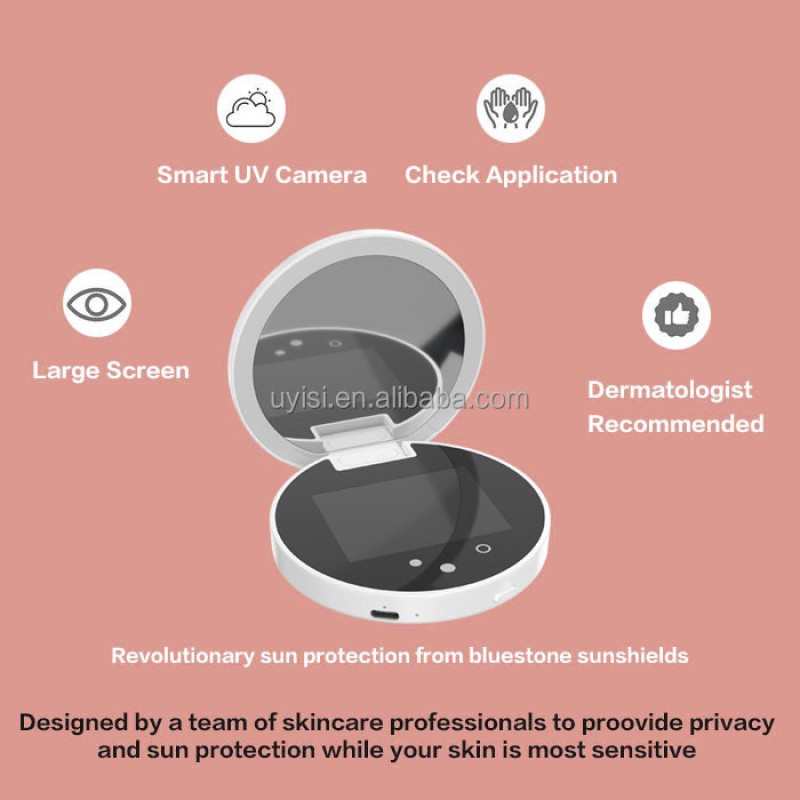 2.8 Inch Rechargeable UV Camera Sunscreen Test Mirror 2X Magnifying Vanity Mirror Light Handheld Personal Care Appliances