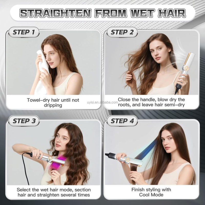 Uyisi Dual Voltage Hair Dryer Straightener LCD Display Ceramic Plate Quick Blow Drying Wet Dry Use Negative Ion Function