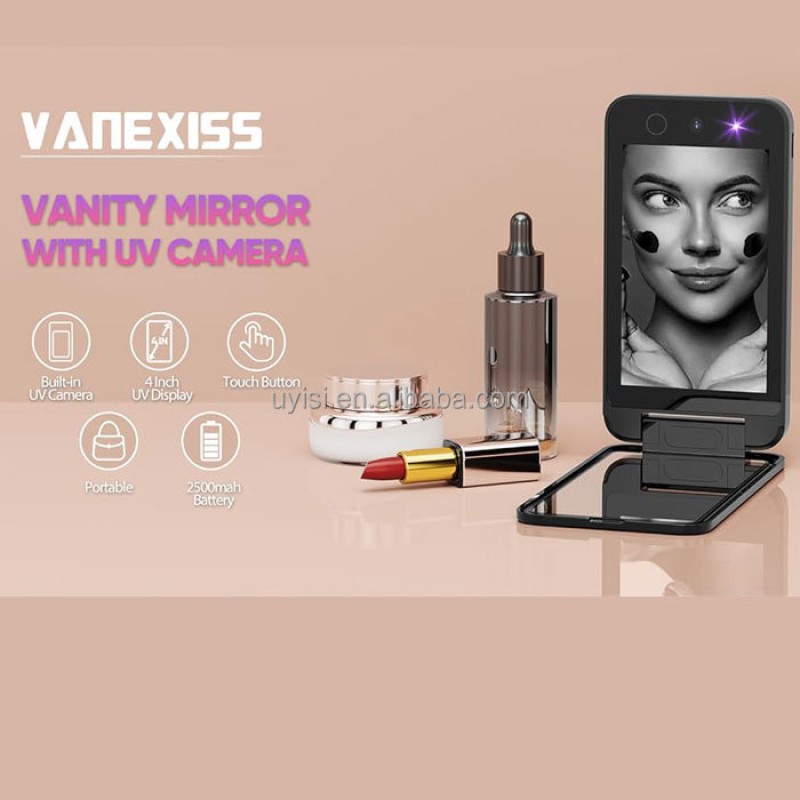 Portable UV LED Cosmetic Mirror Sunscreen Makeup Removal Skin Condition Detection Mini Travel HD Mirror