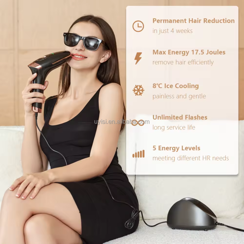 Uyisi Portable Home Use IPL Machine Handheld Laser Epilator Ice Cooling Permanent Painless Hair Removal Device Skin Rejuvenation