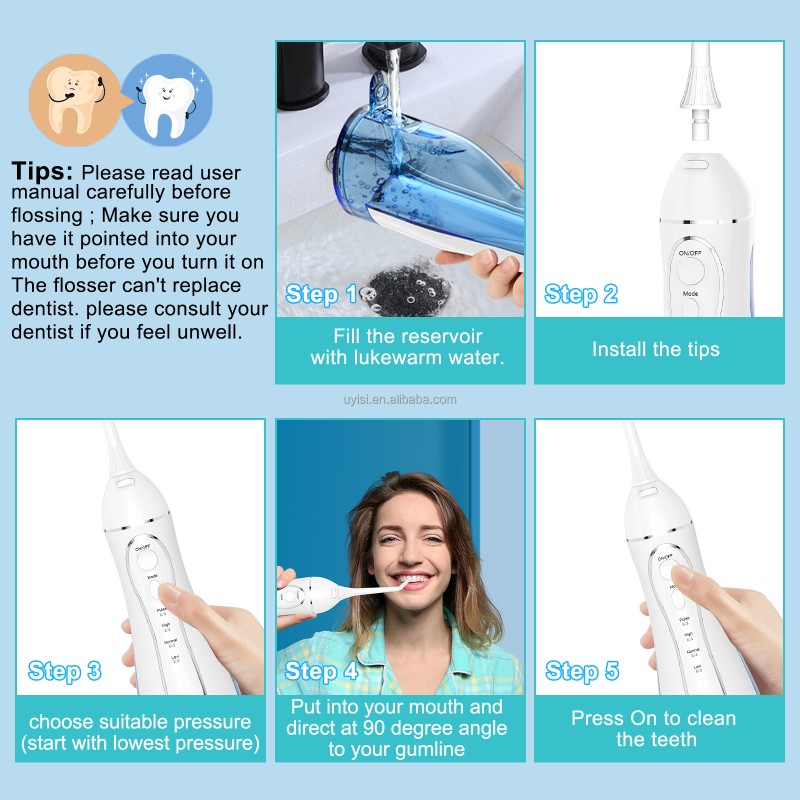 Uyisi  Usb Charged Portable Dental Irrigator for Teeth Cleaning Rechargeable Oral Care Appliances Waterproof IPX7 with 4 Modes