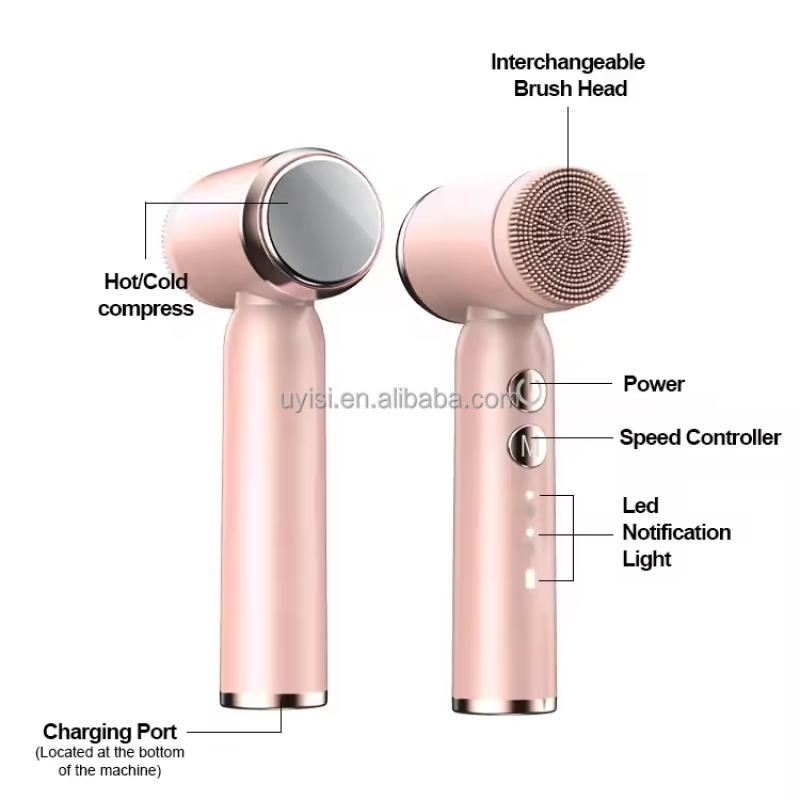 Uyisi Manufacturer Hot Selling IPX6 Waterproof Silicone Facial Cleansing Brush 6 Replaceable Brush Heads for Face Cleaning