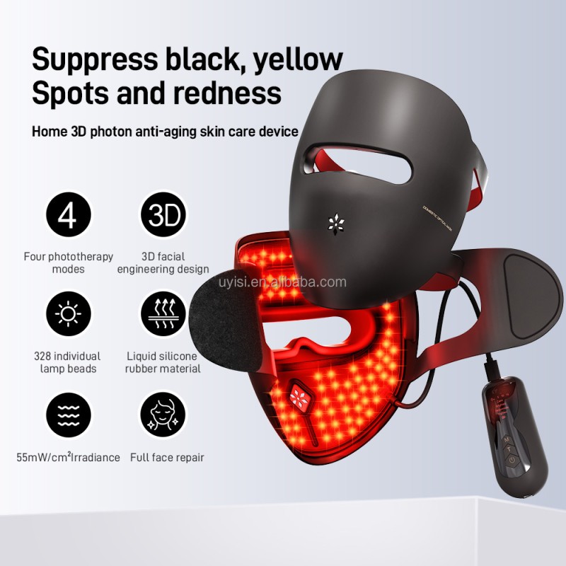 Uyisi 9D Infrared Therapy LED Soft Silicone Face Mask Anti-Aging Acne Rejuvenation Facial Beauty Equipment for Home Use