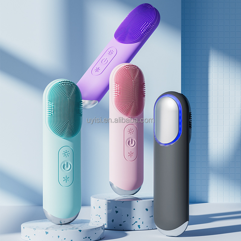 Uyisi Portable IPX7 Waterproof Silicone Electric Face Brush Hot/Cold Facial Cleansing Massager Household Cleaner Brush
