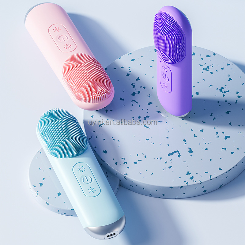 Uyisi Electric Vibration Facial Pore Cleansing Brush Hot & Cold Compress Silicone Face Deep Cleansing Tool for Daily Use