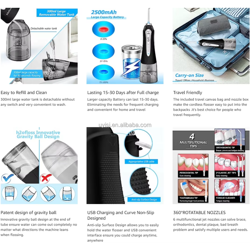 Uyisi Cordless Water Flosser Portable Dental Irrigator Rechargeable Teeth Clean Device Factory Price IPX7 for Household Use