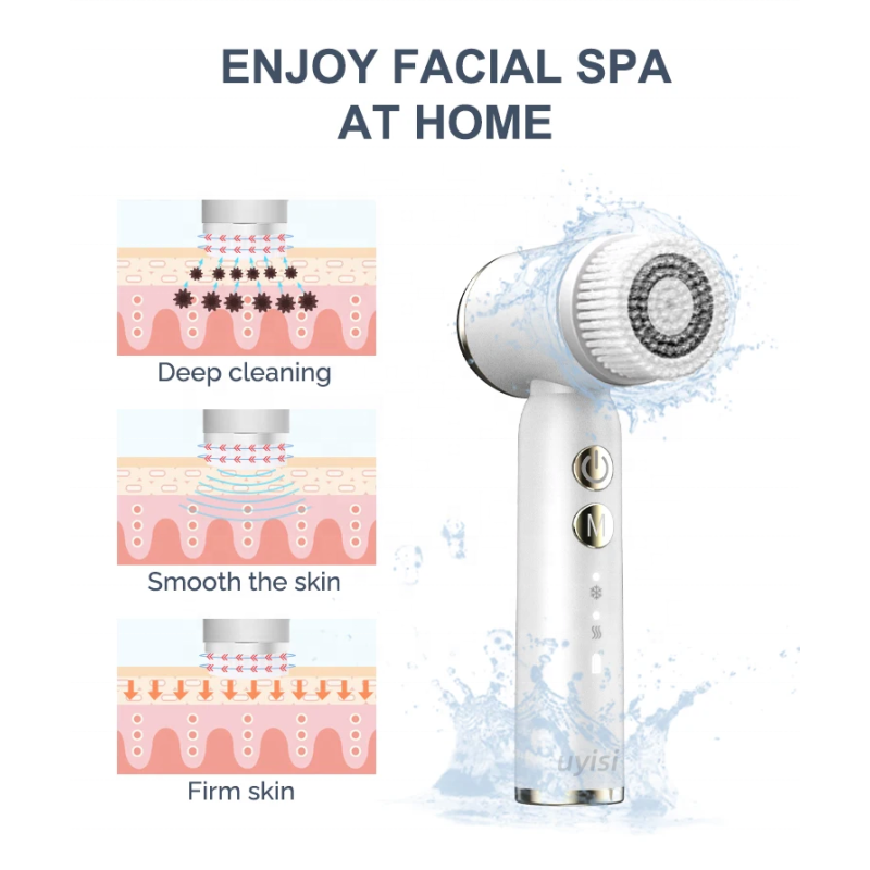 Portable Rechargeable Electric Facial Deep Cleansing Spin Brush 6 Heads Hot Cold Compress Massage Waterproof Face Wash Skin Care