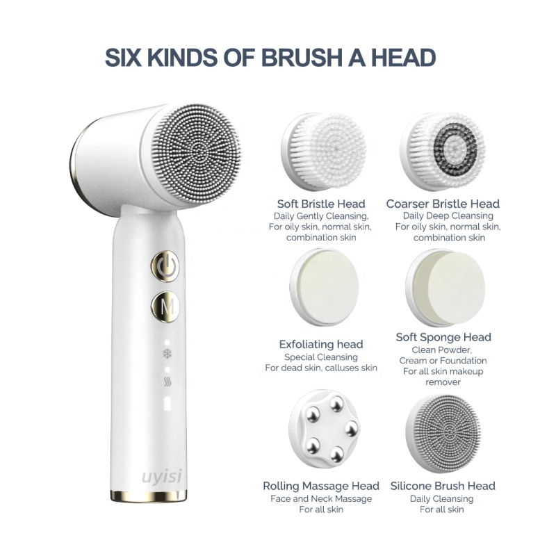 Portable Rechargeable Electric Facial Deep Cleansing Spin Brush 6 Heads Hot Cold Compress Massage Waterproof Face Wash Skin Care