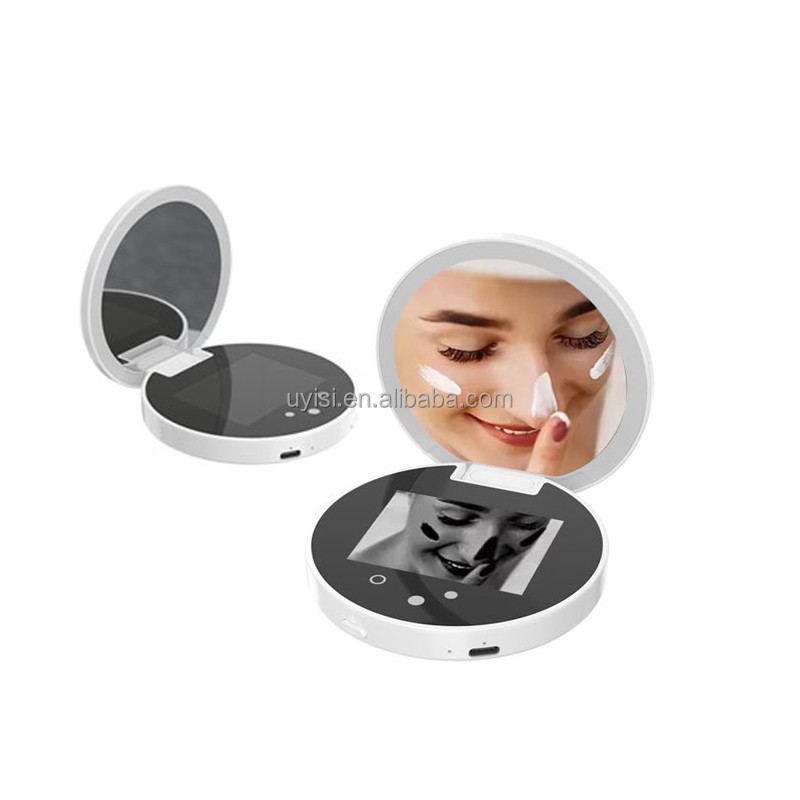 2.8 Inch Rechargeable UV Camera Sunscreen Test Mirror 2X Magnifying Vanity Mirror Light Handheld Personal Care Appliances