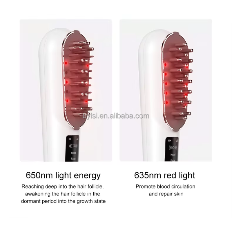 2-in-1 Anti-Aging Head Massage Device LED EMS Vibrating Facial Comb for Hair Growth Electric Scalp Essence Absorption Device