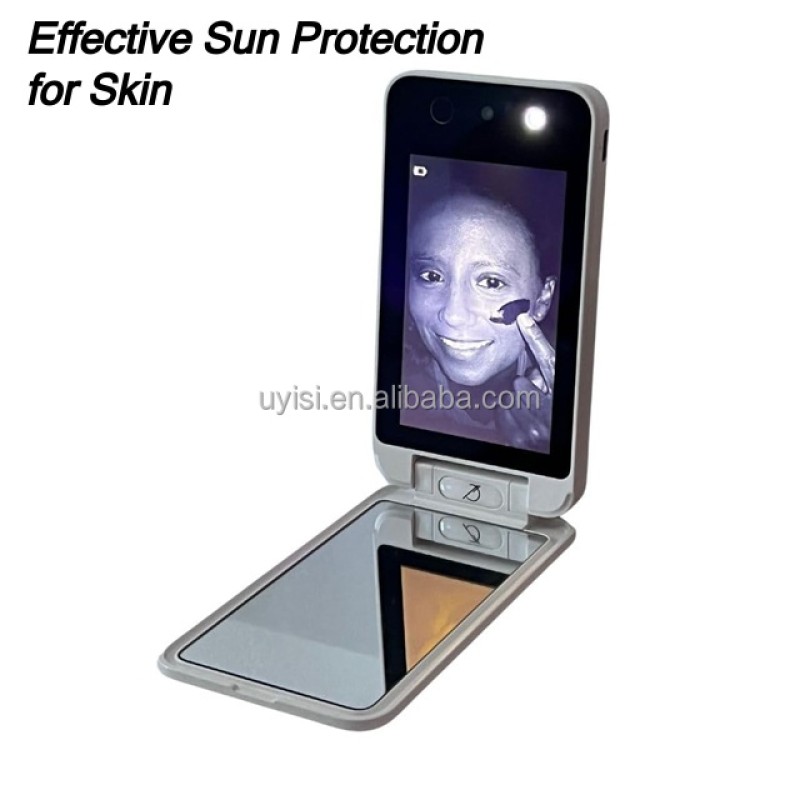 Uyisi 4.1inch Large Screen UV Camera Test Handheld Makeup Mirror with Sunscreen Visualizing Lights for Travel