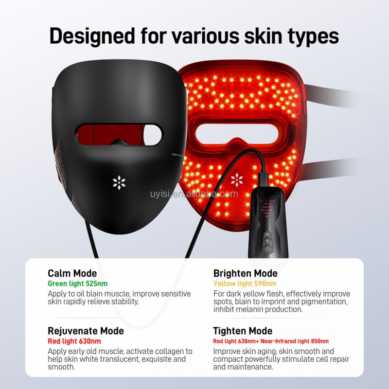 Uyisi 9D Infrared Therapy LED Soft Silicone Face Mask Anti-Aging Acne Rejuvenation Facial Beauty Equipment for Home Use