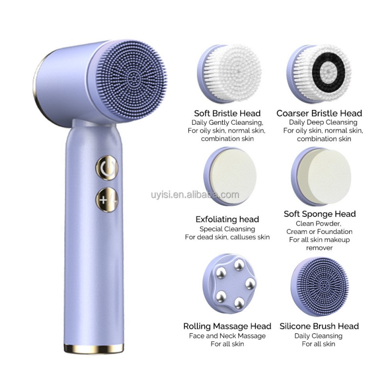 Uyisi Portable Silicone Electric Face Brush Cleaner IPX6 Waterproof Sonic Massager Spin Roller Targeted for Facial Cleansing