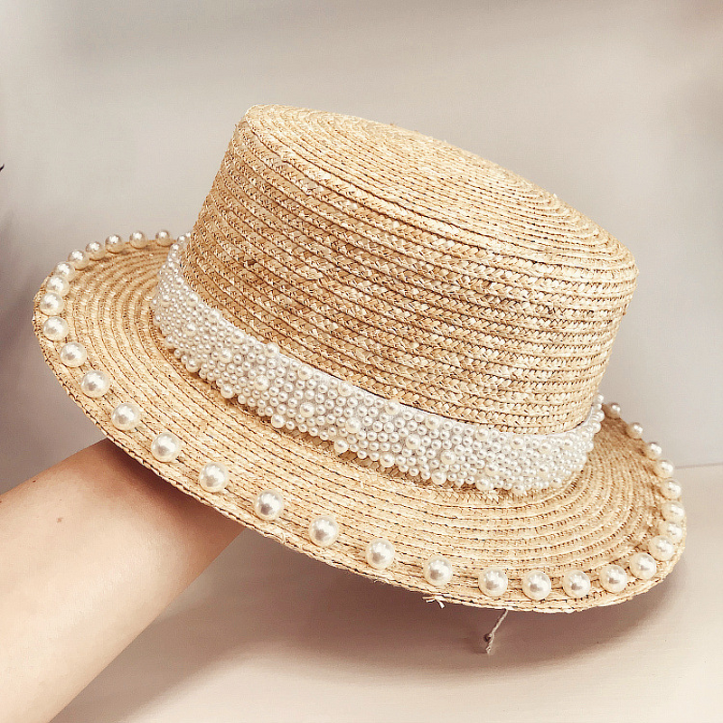 Straw Hat Factory - Elegant Retro Pearl Flat Top