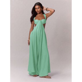 Jumpsuit Factory - Solid Color Suspender Wide Leg