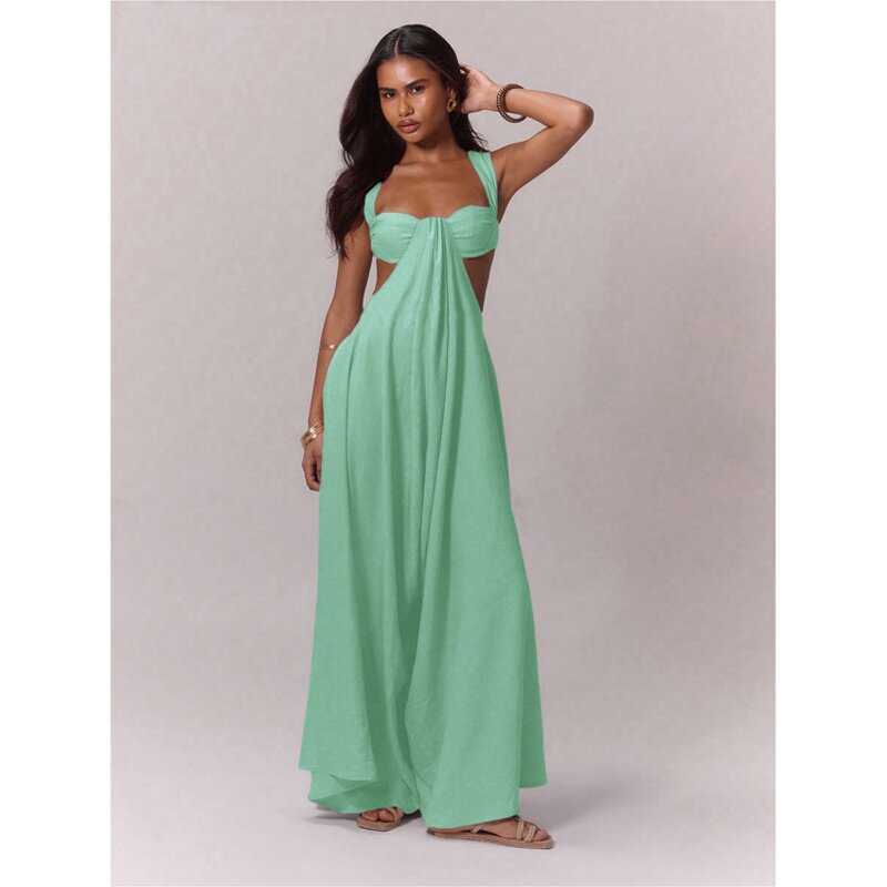 Jumpsuit Factory - Solid Color Suspender Wide Leg