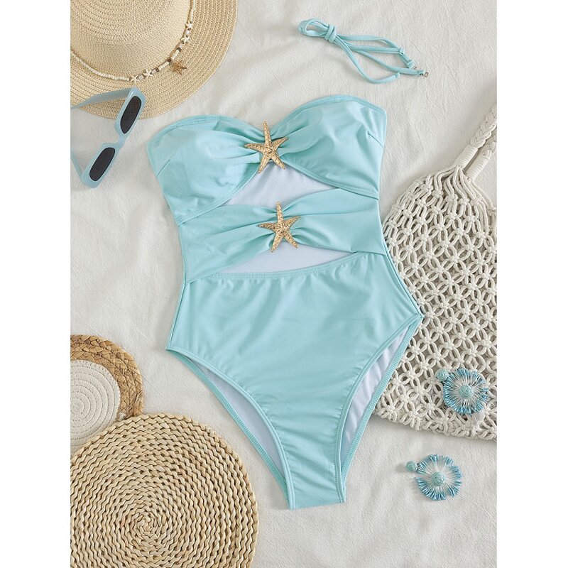 Bikini Factory - Light Blue Star Hollow Push up