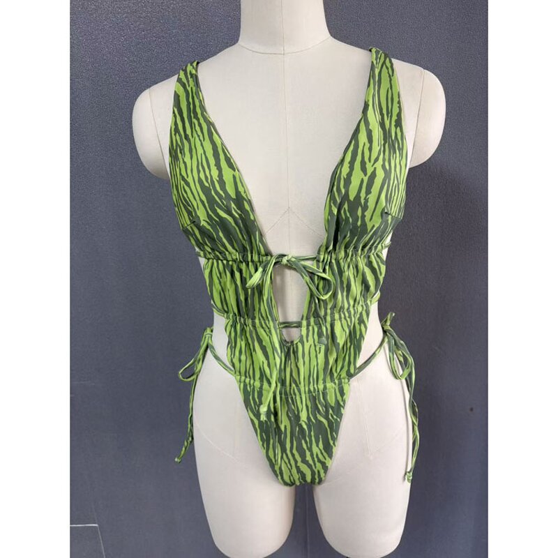 One Piece Bikini Factory - Deep V Neck Printed