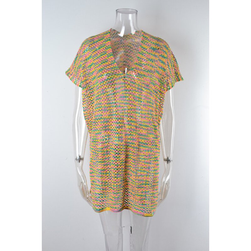 Bikini Cover up Factory - Rainbow Lace up Knit Top