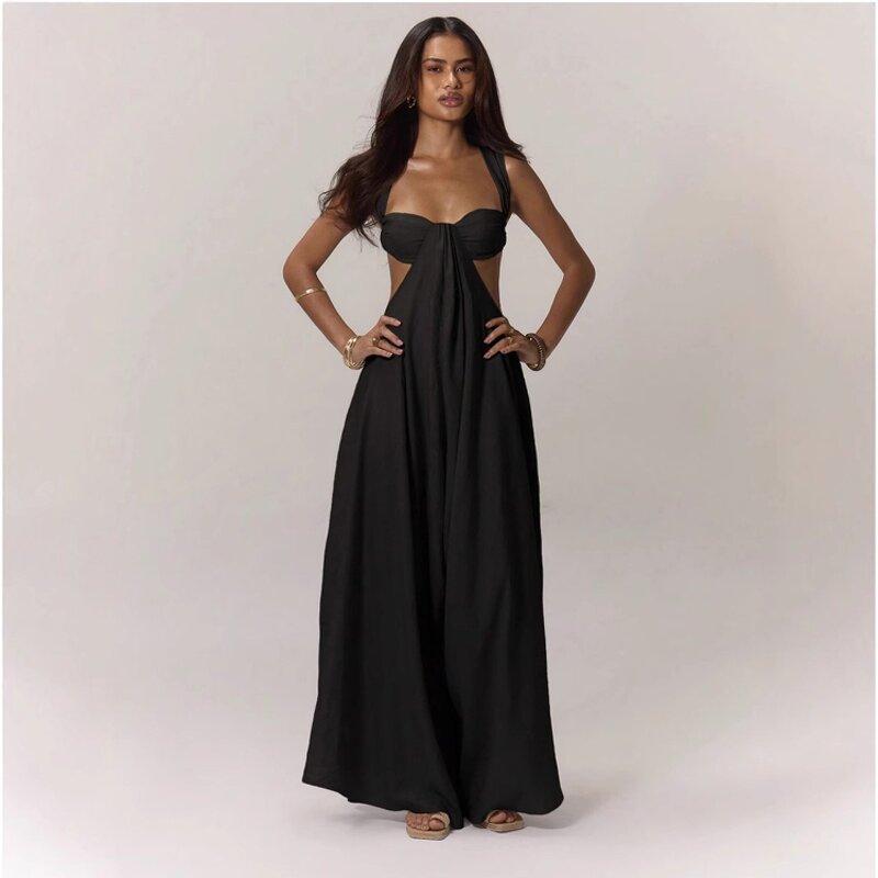 Jumpsuit Factory - Solid Color Suspender Wide Leg
