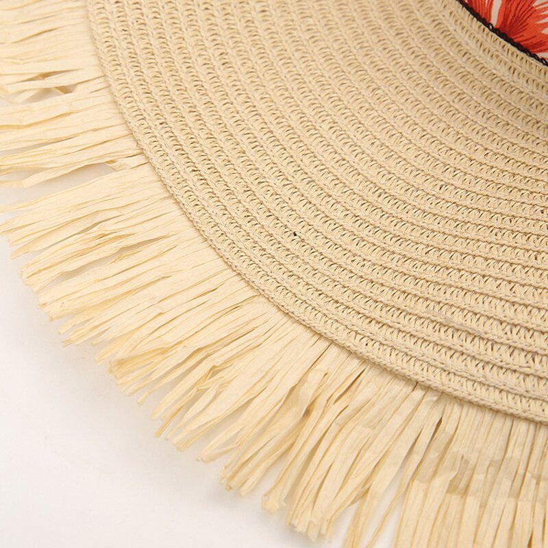 Straw Hat Factory - Big Brim Ribbon Tassel Edge