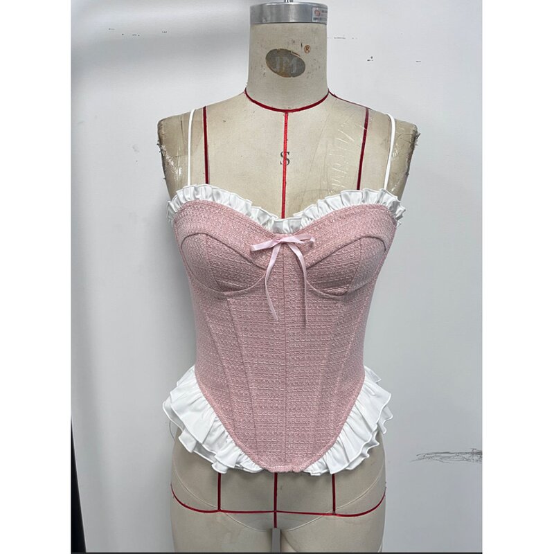 Bustier Top Factory - Layered Ruffle Pink White