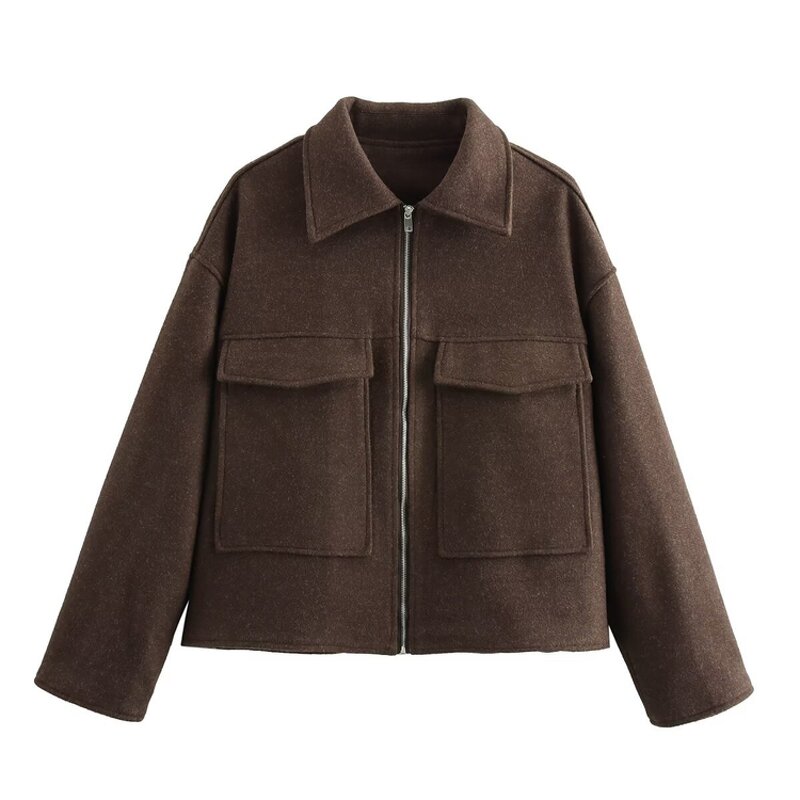 Women Coat Factory - Burgundy Oversized Pocket