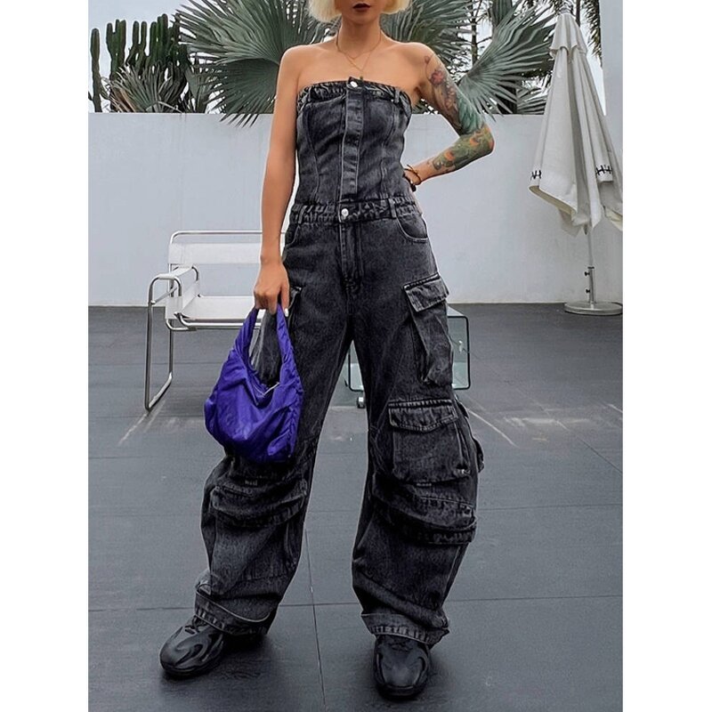 Jumpsuit Factory - Street Style Denim Multi Pocket