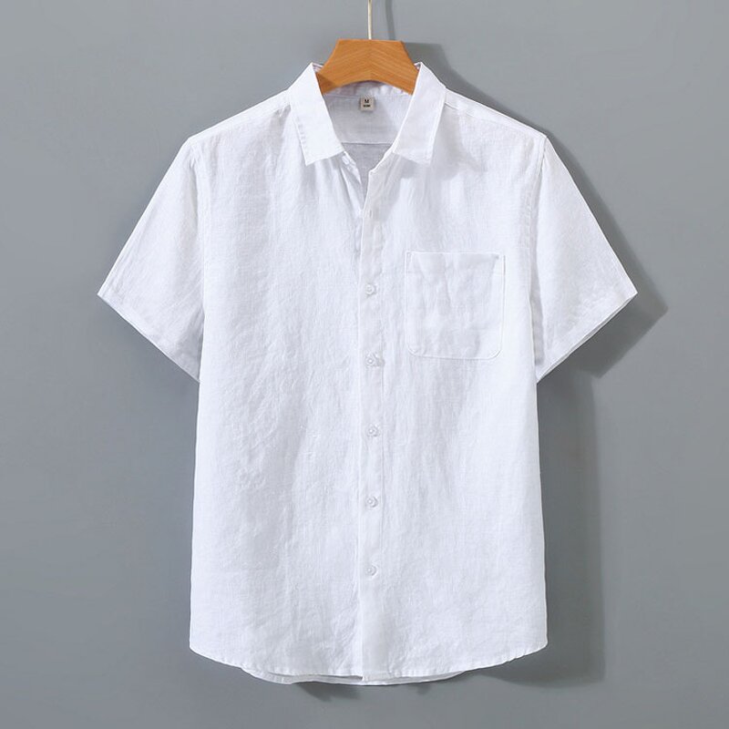 Men Shirt Factory - Solid Color Linen Stand Collar