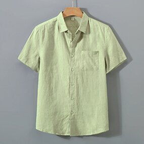 Men Shirt Factory - Solid Color Linen Stand Collar