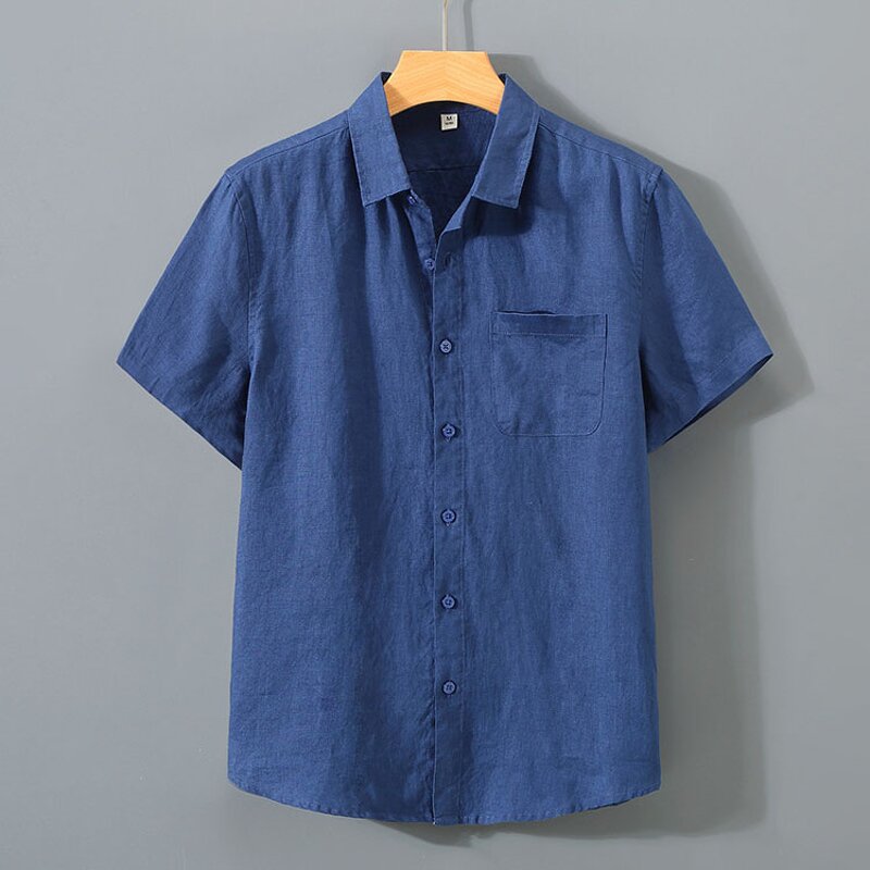 Men Shirt Factory - Solid Color Linen Stand Collar