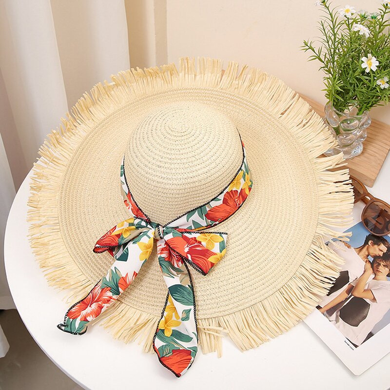Straw Hat Factory - Big Brim Ribbon Tassel Edge