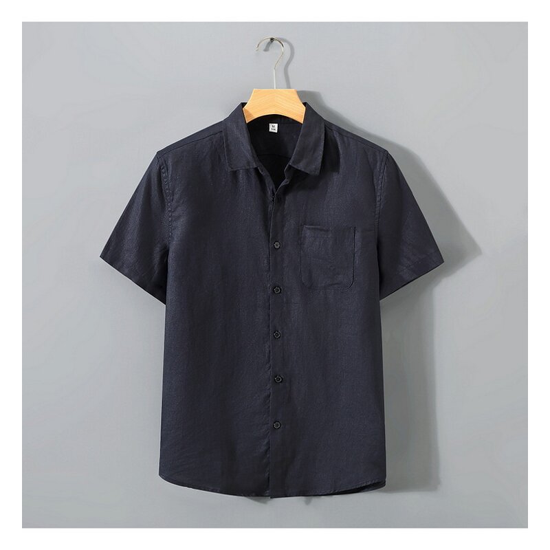 Men Shirt Factory - Solid Color Linen Stand Collar