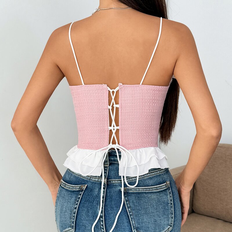 Bustier Top Factory - Layered Ruffle Pink White