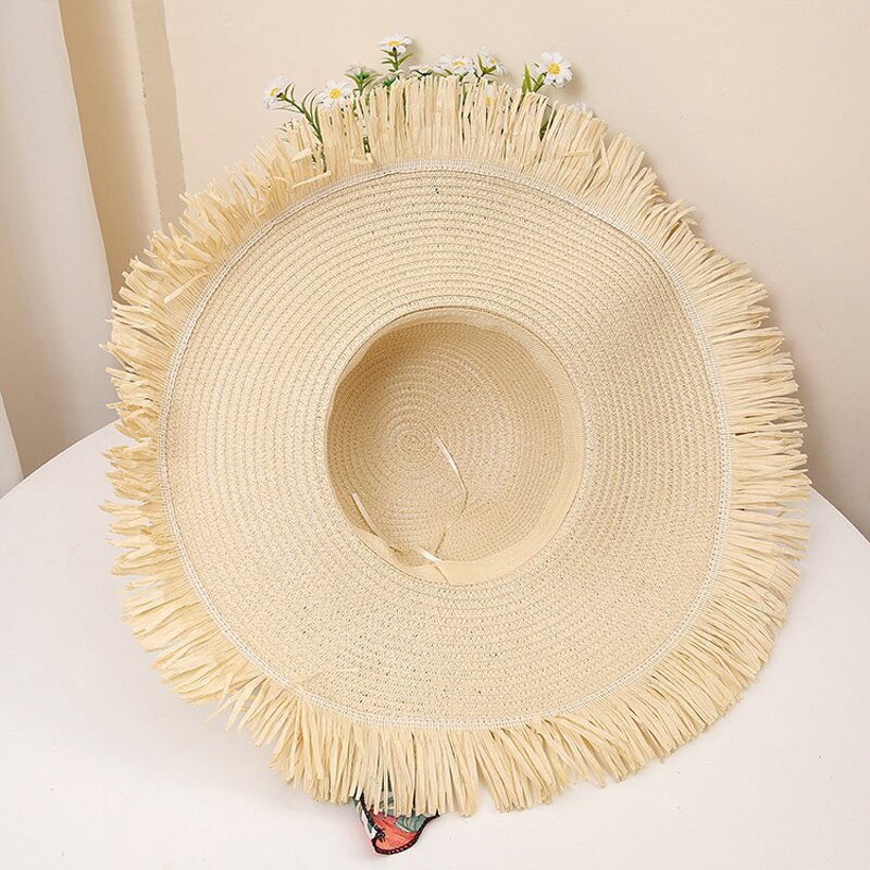 Straw Hat Factory - Big Brim Ribbon Tassel Edge