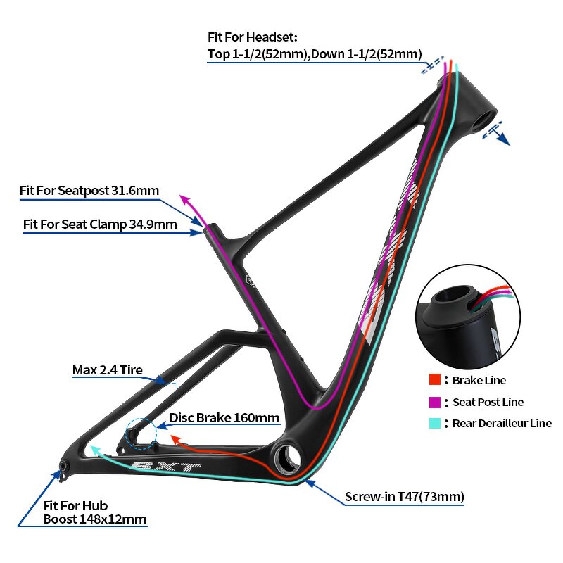 MTB Frame Manufacturer - OEM Carbon UDH T47 Full Internal Routing Boost 148mm